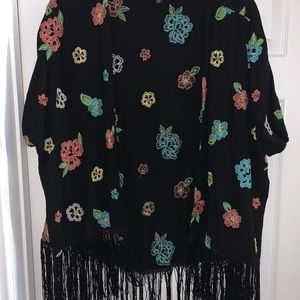 Floral Black Shaw w/Fringe